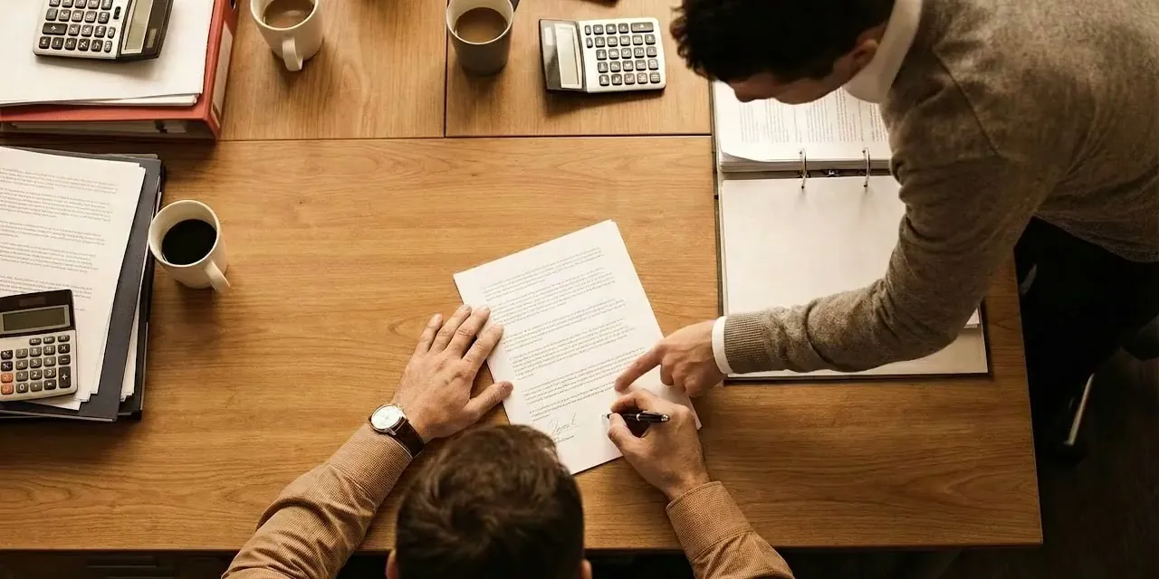Person working on company accounts documents